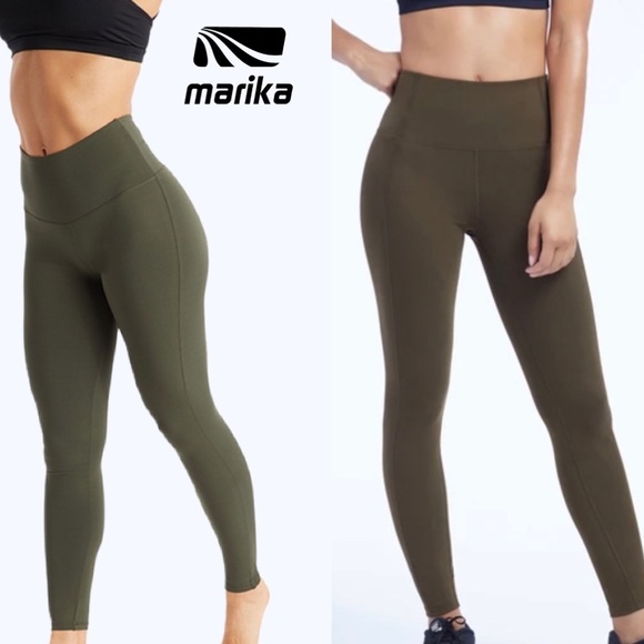 Marika Olivia Ankle High Waist Olive Leggings EUC